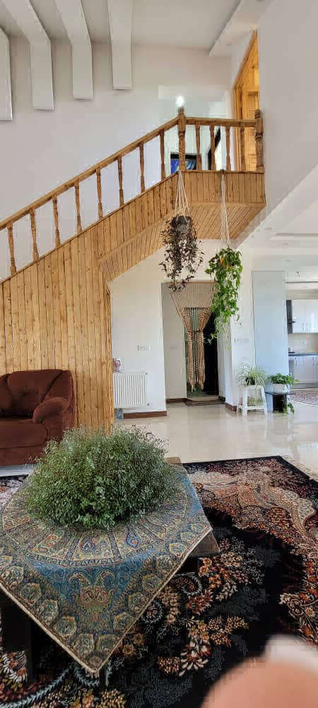 تصویر یک ویلای نما مدرن و محوطه سازی شده با موزاییک و چمن مصنوعی