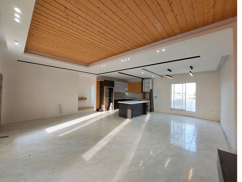 تصویر یک ویلای نما مدرن و محوطه سازی شده با موزاییک و چمن مصنوعی