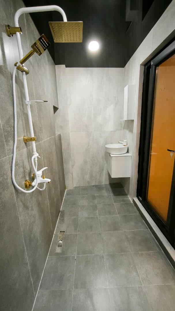 تصویر یک ویلای نما مدرن و محوطه سازی شده با موزاییک و چمن مصنوعی