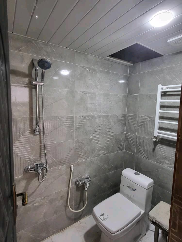 تصویر یک ویلای نما مدرن و محوطه سازی شده با موزاییک و چمن مصنوعی