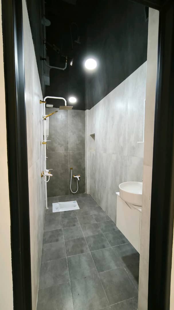 تصویر یک ویلای نما مدرن و محوطه سازی شده با موزاییک و چمن مصنوعی